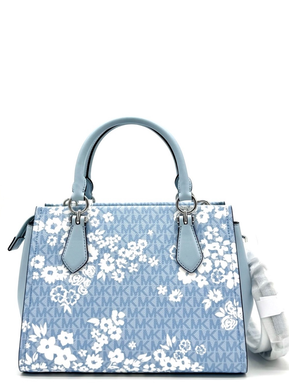 Michael Kors Marilyn Medium Printed Signature Logo Satchel Bag - Pale Ocean - Picture 4 of 8